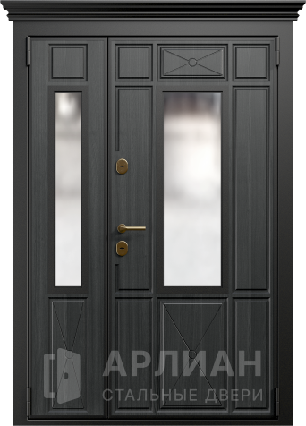 Фото «Отделка массивом парадная дверь полуторная металлическая №82»